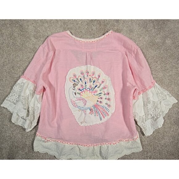 OOAK Magnolia Boho Tunic Upcycle Shacket Cover Up Cotton Linen Blend Pink Sz XL - Picture 11 of 16
